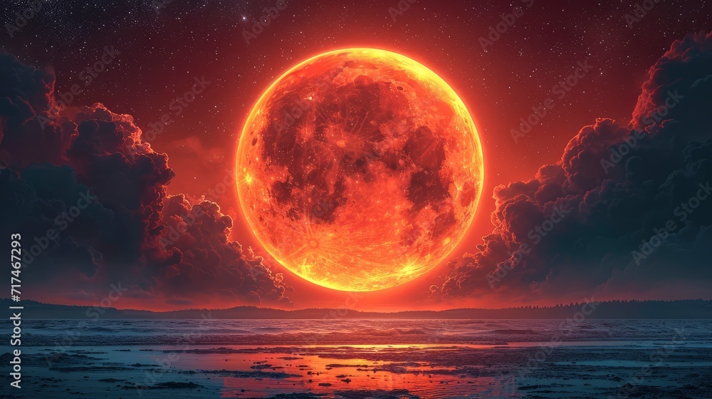 Fototapeta premium Total Lunar Eclipse Bloody Moon Over, Background Banner HD