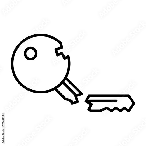 Broken key vector icon set collection. Broken key Outline flat Icon.