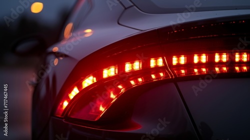 A detailed shot of the LED headlights and taillights on an environmentally conscious car using less energy and lasting longer than traditional lights. photo