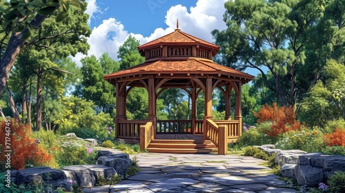 Traditional Wooden Gazebo Resting Place Folusz, Background Banner HD