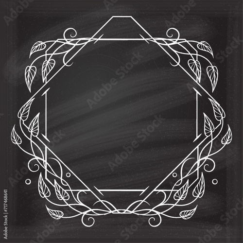 Square vintage style frame for monogram or wedding invitation on a chalkboard background