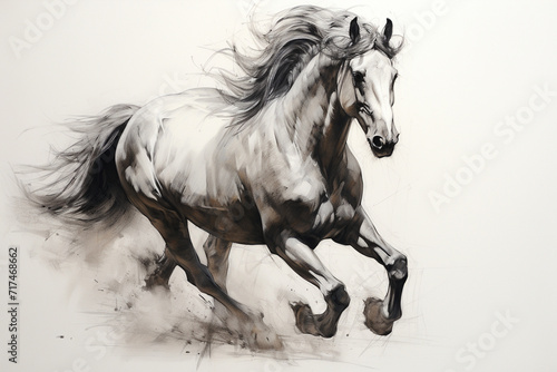 A dynamic illustration of a galloping horse  its muscles and mane captured with fine pencil details  conveying the energy and grace of this powerful creature.