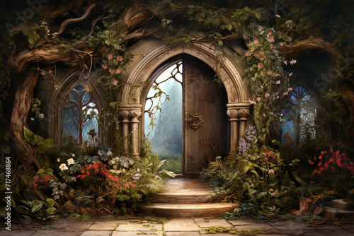An intricately designed border of vines and flowers surrounding a vintage keyhole  turning the lined paper into an enchanting doorway to imagination.