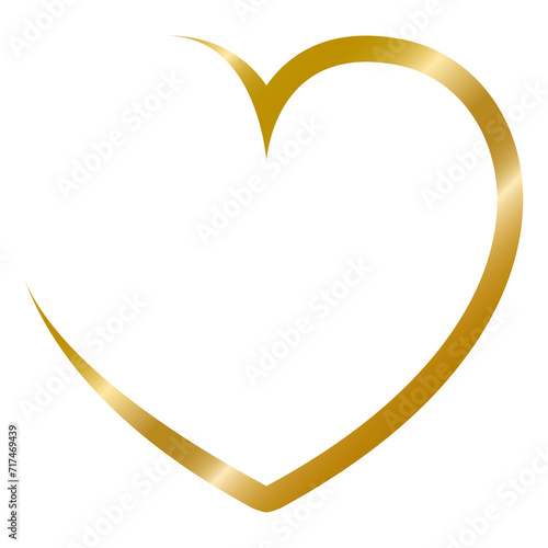 Open Heart, Gold heart shape outline vector illustration, Love vector pictogram, isolated on white background