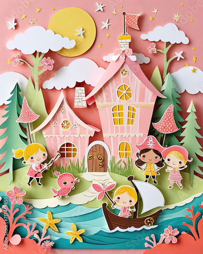 Enchanting cottage with magic wand - adorable children's storybook illustration Gen AI photo