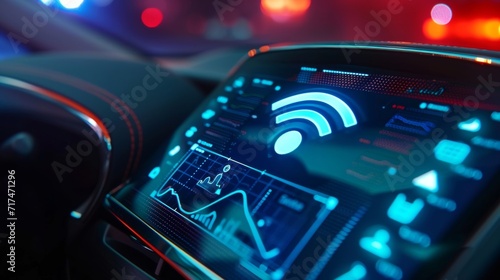 Closeup of WiFi connectivity symbol on a cars touchscreen display showcasing its seamless integration of technology.