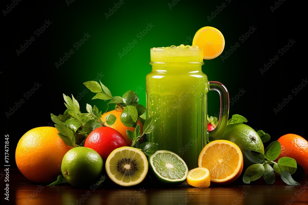 Illustrate the refreshing energy of a colorful smoothie with fresh fruits on a bright background Illustrate the refreshing energy of a colorful smoothie with fresh fruits on a bright background