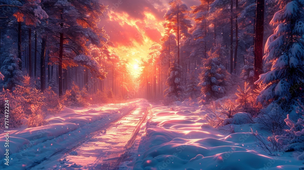 Winter Forest Road Magical Light, Background Banner HD