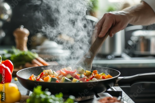 Stir-Frying Fresh Vegetables in a Pan on a Stove