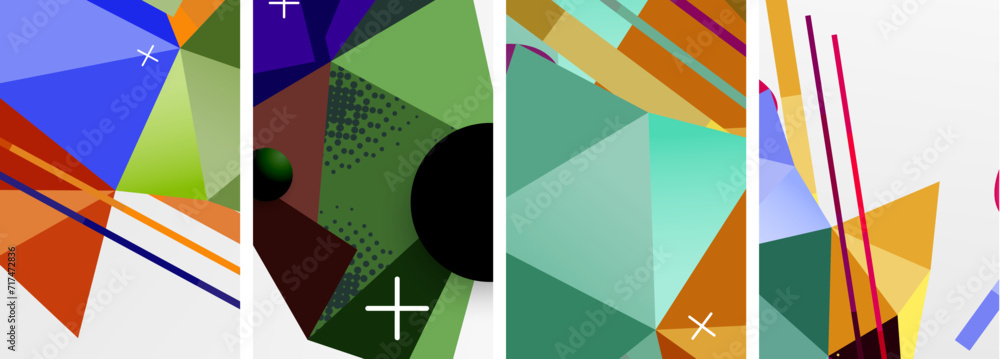 Geometric elements in abstract poster composition set. Vector illustration For Wallpaper, Banner, Background, Card, Book Illustration, landing page