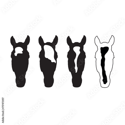 Horse Head Set with White Spots, Different Horse Faces, Vector Line Art Illustration, , Horse Head Vector Isolated on White Background.
