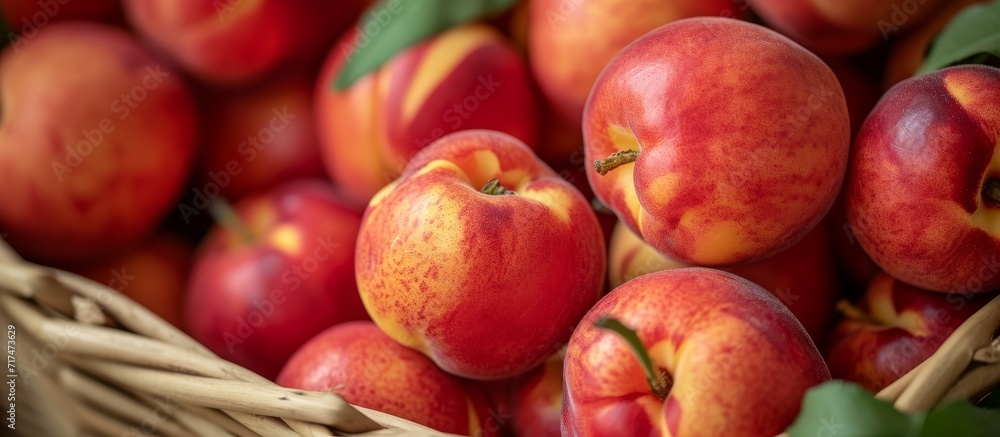 Fresh, ripe nectarines in a basket, close-up view. Fresh, ripe nectarines in a basket, close-up view.