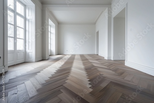 Spacious Room with Herringbone Wood Floor