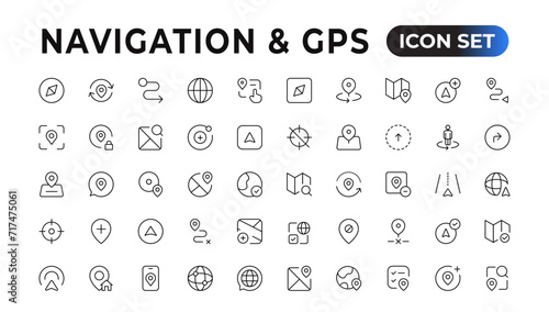 Location icon set. Containing map, map pin, gps, destination, directions, distance, place, navigation and address icons. Solid icons vector collection.