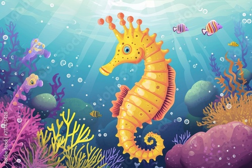 seahorse with beautiful underwater world..Vector illustration cartoon style  © akimtan