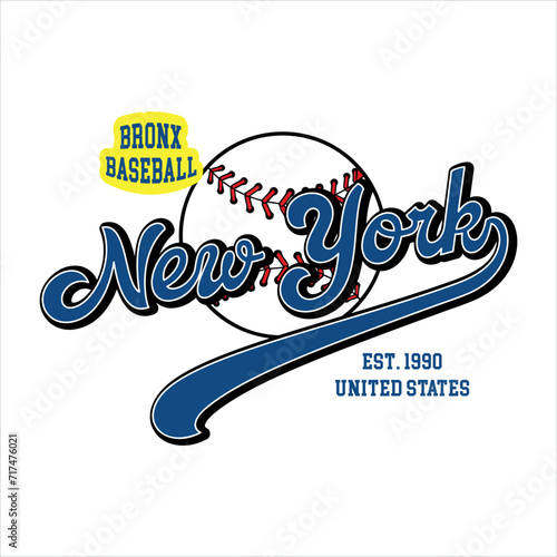 College New York Baseball varsity slogan typography for t-shirt. Varsity slogan print tee shirt, sport apparel print. Vintage graphics. Vector illustration.