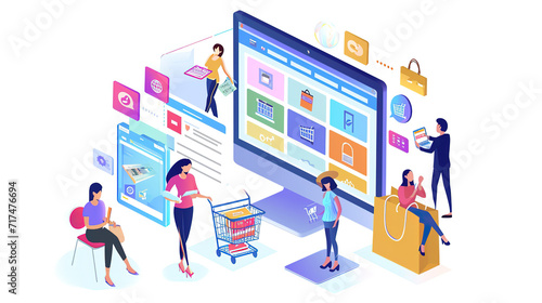 a scene of individuals exploring an e-commerce website on different devices