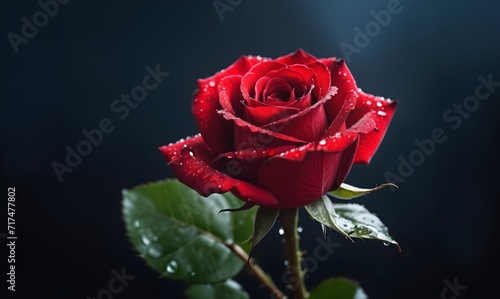A single red rose with water droplets on it 