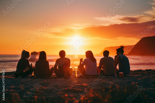 Group of happy friends spending time together at the beach summer concept