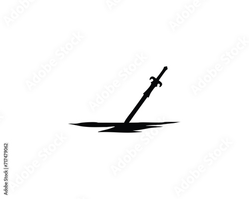 legendary sword silhouette. isolated with the appearance of a sword stuck in the ground with a very amazing view. best for logos, badges, emblems, icons, design stickers, vintage industrial. available