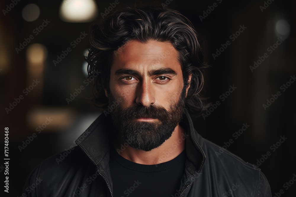 Portrait of a stylish man with a beard in a black jacket. Portrait of a stylish man with a beard in a black jacket.