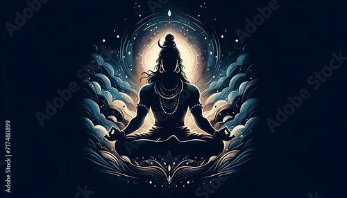 Silhouette of a lord shiva meditating.