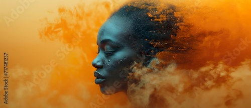 A Dark-Skinned Girl In Bright Theater Smoke. Illustration On The Theme Of Photography And Man, Art And Photography. Generative AI