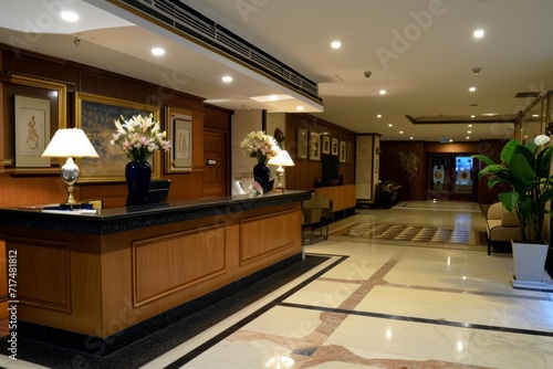 Classic hotel lobby with reception desk