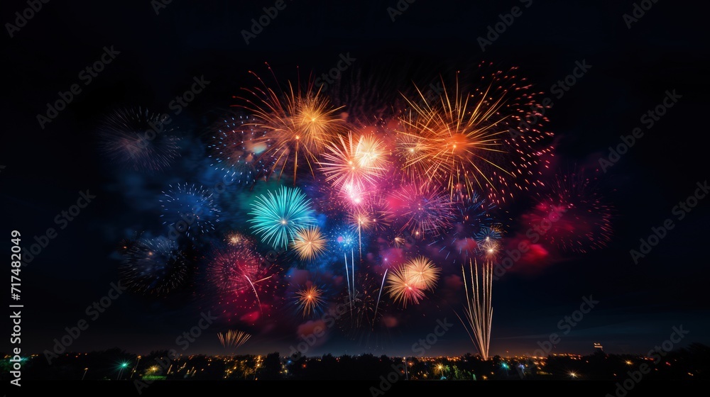 Explosive fireworks lighting up the night sky in a festive celebration.