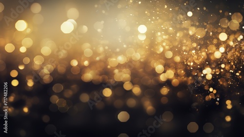 Defocused vintage lights background in light gold and black with glitter.