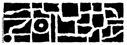 Set of Jagged Edge Rectangle, Torn Paper Different Fragments. Vector Rough Shape Geometric Element Isolated on White Background. Grungy Badge Rectangular Patch. Ripped Paper, Zig Zag, Serrated Edge.