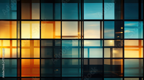 blue teal Blurred glass wall of modern business office building at the business center use for background in business concept. Blur corporate business office. Abstract windows with a blue tin