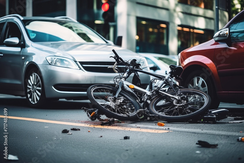 car and bicycle accident at an intersection of city streets © Nice Seven