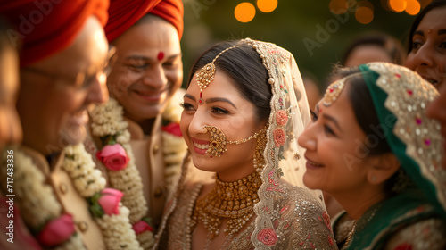 Indian bride interacting with her parents on the wedding day. 