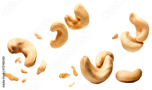 Falling cashew nuts on a transparent background Generated by AI