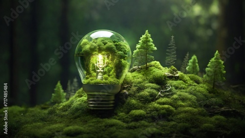Earth inside light bulb with forest