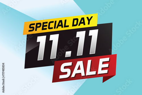 11.11 Special day sale word concept vector illustration with ribbon and 3d style for use landing page, template, ui, web, mobile app, poster, banner, flyer, background, gift card, coupon	
