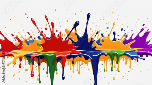 Dynamic Display of Vibrant Multicolored Paint Splashes with Dripping Effects Isolated on White Background - Abstract Artistic Concept