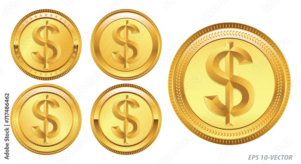 set of realistic us dollar gold coin. easy to modify set of realistic us dollar gold coin. easy to modify