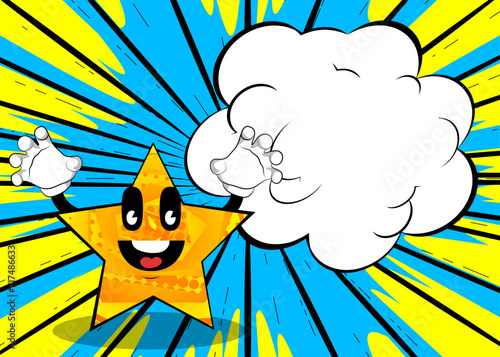 Star is trying to scare you. Funny and cute cartoon character, with anthropomorphic face.