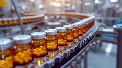Pharmaceutical packaging inside a manufacturing plant of a medical production facility. 