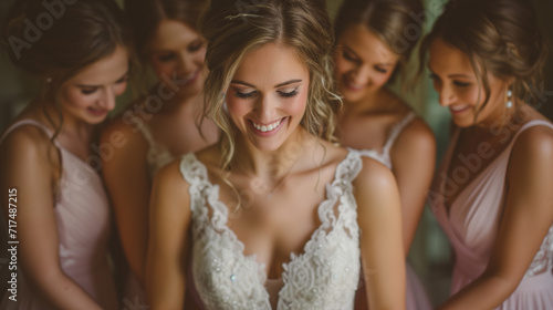 Bride getting ready for the wedding day with her bridesmaids. photo