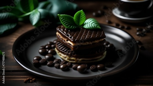 chocolate cake with coffee and cream