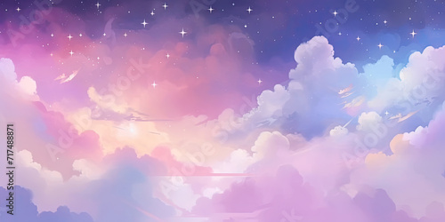 unicorn colorful background. Pastel watercolor sky with glitter stars and bokeh. Fantasy galaxy with holographic texture.kawaii abstract space with stars and sparkle