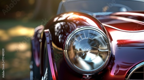 The striking and bold shape of the vintage cars headlight capturing the eye with its timeless and refined design.