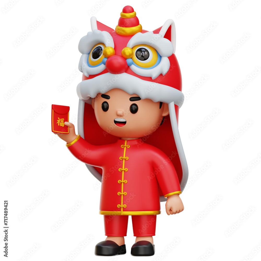 Chinese Boy Wearing Dragon Costume 3d Illustration