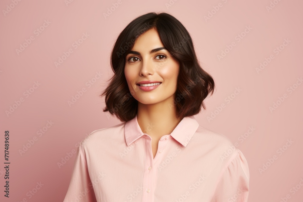 Portrait of a happy young business woman looking at camera over pink background Portrait of a happy young business woman looking at camera over pink background