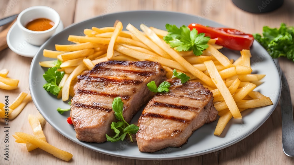 grilled steak with french fries