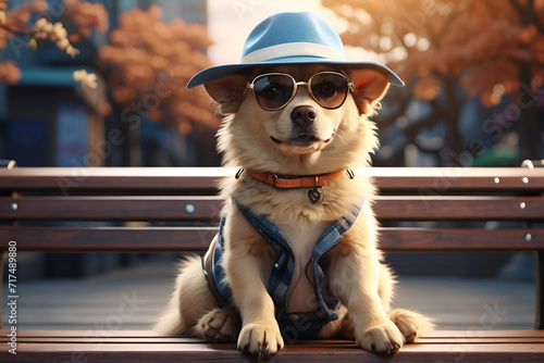 Cute dog pose wearing hat and glasses © Maizul