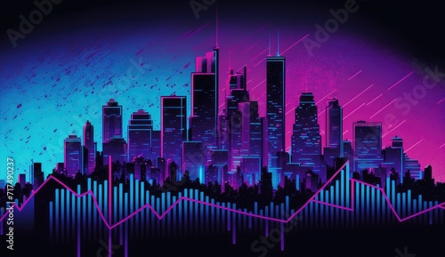 Illustration of purple city buildings  generated by AI